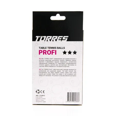 Мяч для наст. тенниса TORRES Profi 3*, TT23012, диам. 40+мм, упак. 6 шт, белый за 338.30 ₽ купить в Белгороде