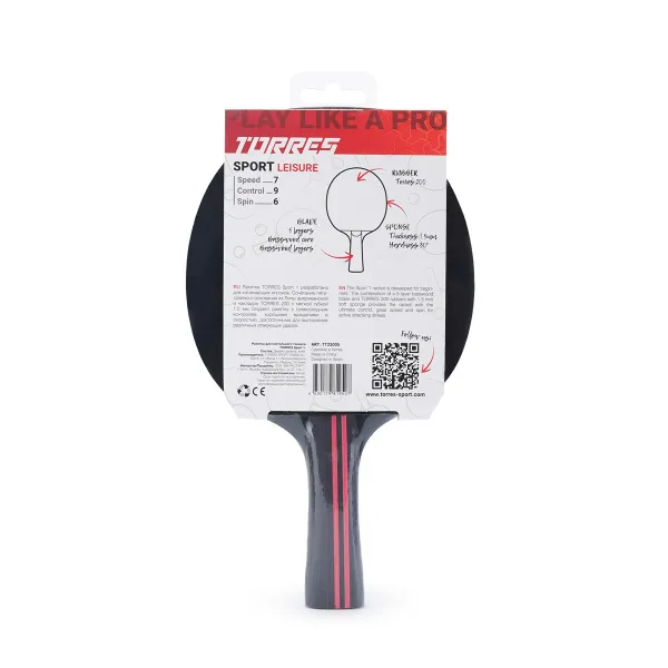 Ракетка для н/т TORRES Sport 1*, TT23005 для любителей, накладка 1,5 мм, конич. ручка за 991.10 ₽ в Белгороде