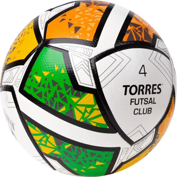 Мяч футзал. TORRES Futsal Club, FS323764, р.4, 10 пан. ПУ, 4 под. сл, гибрид. сш. бело-зел-оранж за 2&nbsp;264.40 ₽ в Белгороде