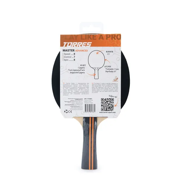 Ракетка для н/т TORRES Master 3*, TT23007, для тренировок, накладка 2,0 мм, конич. ручка за 1&nbsp;450.10 ₽ в Белгороде